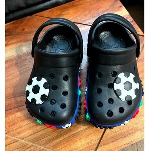 Kids Clogs Shoes‎ Black Colorful Blocks Soccer Ball Legos Fun Casual Size 5 Baby
